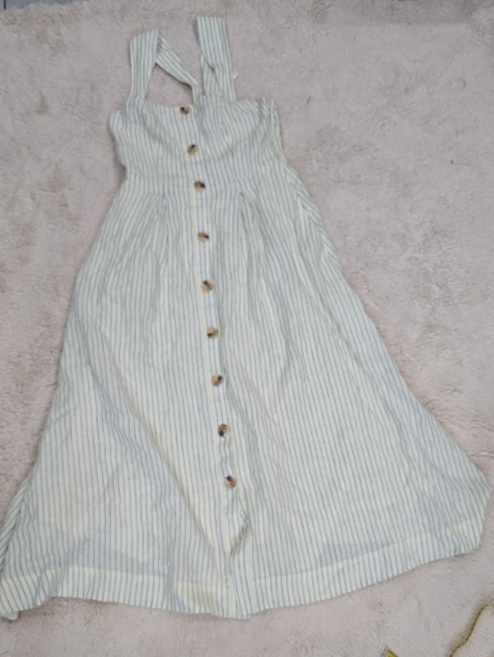 Maeve Cream and Blue Striped Button-Front Sundress